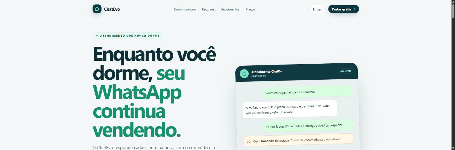 Tela inicial do projeto Chatevo